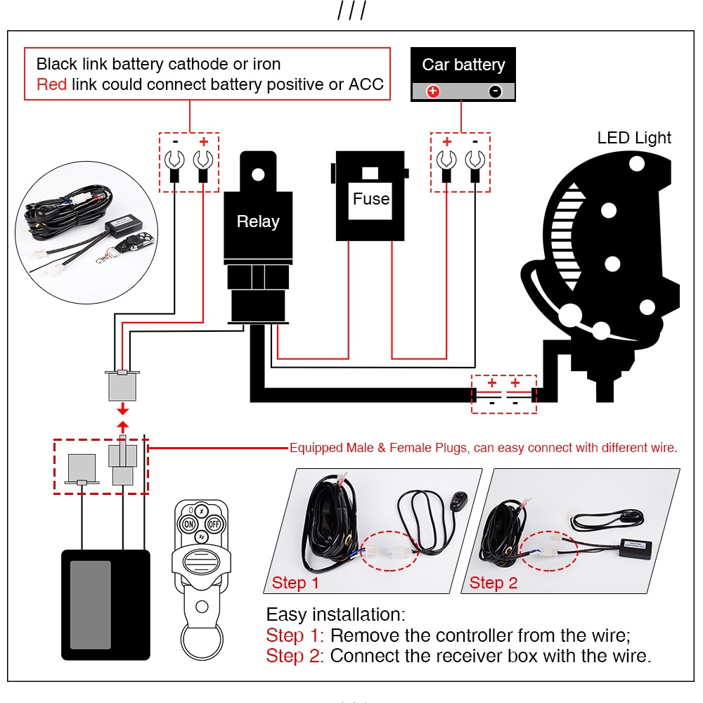 LED Light Bar Remote Control Switch Wireless Controller Transmitter&Receiver On/Off Strobe Flash for LED Bar Wiring Harness Kit