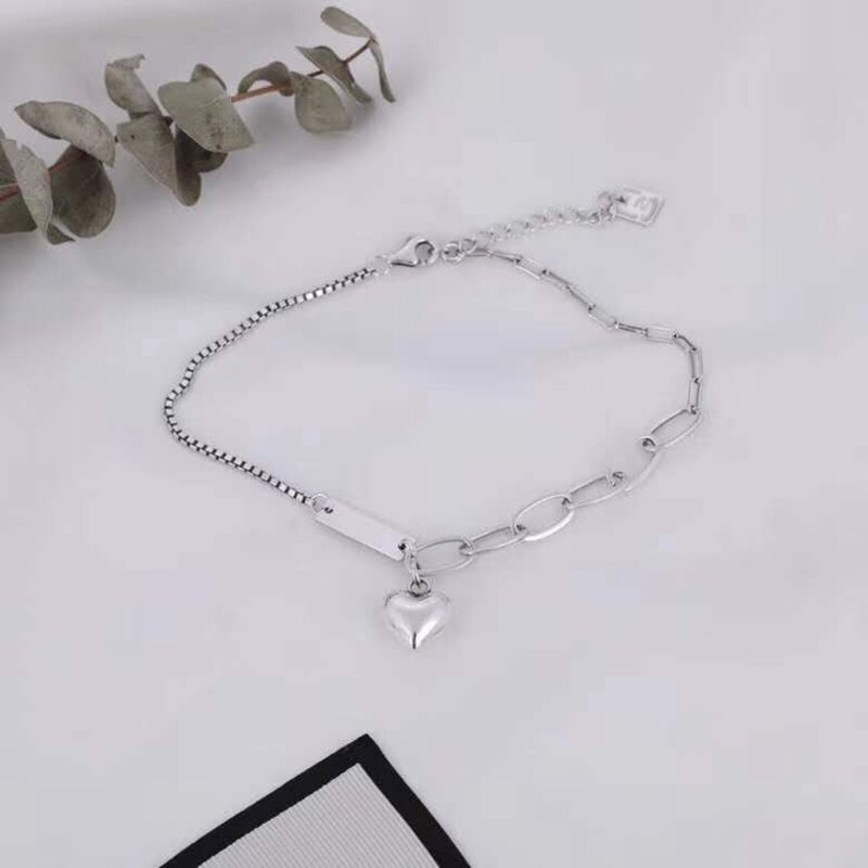 Retro 925 Sterling Zilveren Hart Dangle Enkel Box Link Ketting Hart Hanger Armband Voor Vrouwen Party Beach Sieraden