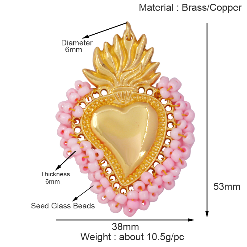 Colgante con dije de corazón de amor victoriano rojo sagrado fino a la , cuentas de cristal de semillas coloridas de estilo bohemio, suministro de collar de joyería L95: YELLOW