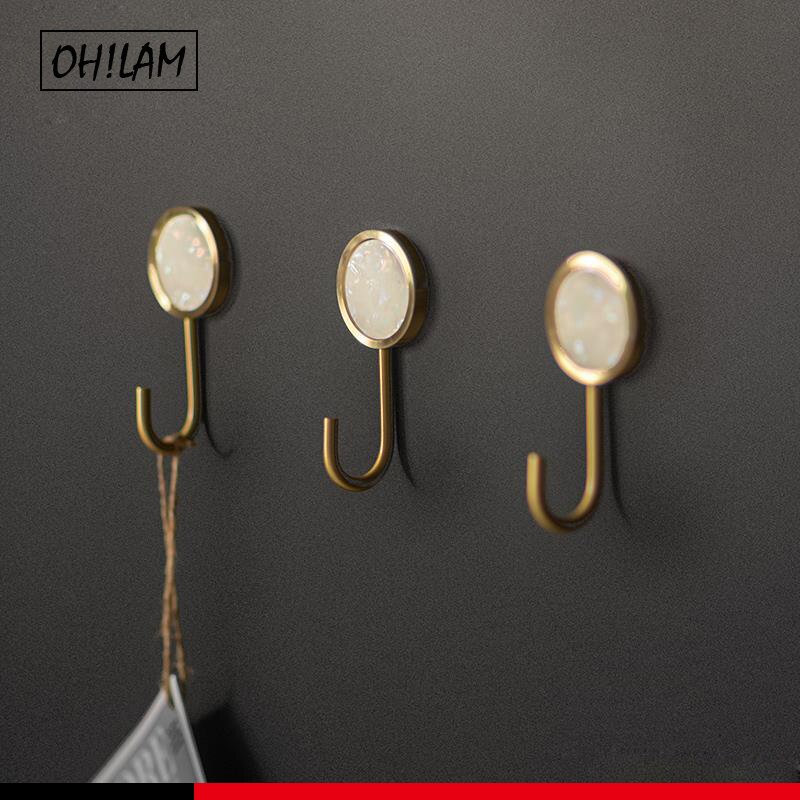 Self Stick Gold Brass Shell Decorative Wall Hooks Towel Rack Coat Hook Bath Jewelry Key Hangers Hallway Wall Clothes Bags Hook