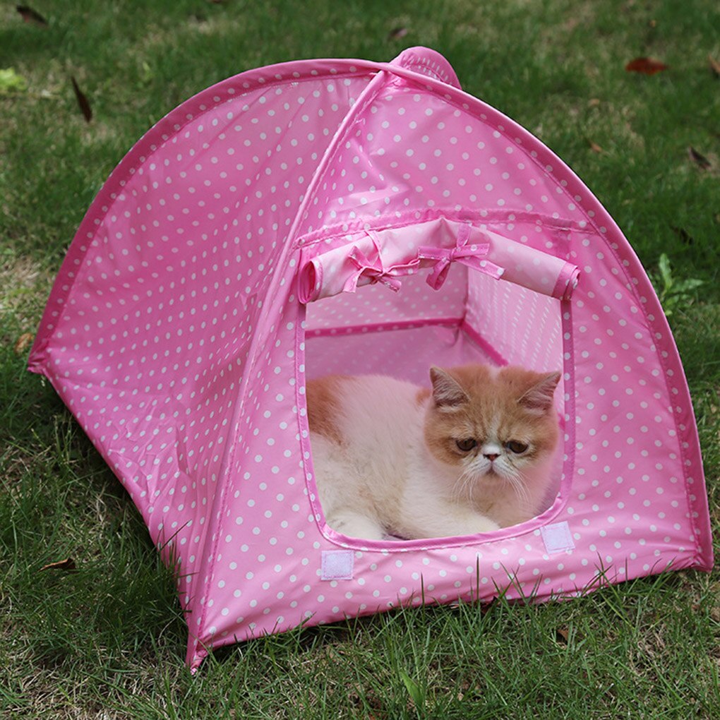 Kæledyr camping telt polyester kat hund kæledyr camping telt hus sammenklappelig seng vandafvisende holdbar sød polka dots hule