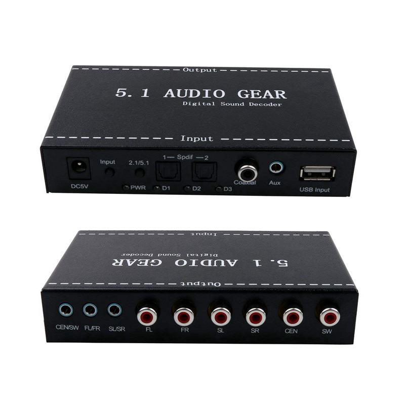 5.1 o Gear 2 in 1 5.1 Channel AC3/DTS 3.5mm o Gear Digital Surround Sound Decoder Stereo (L/R) Signals Decoder HD Player