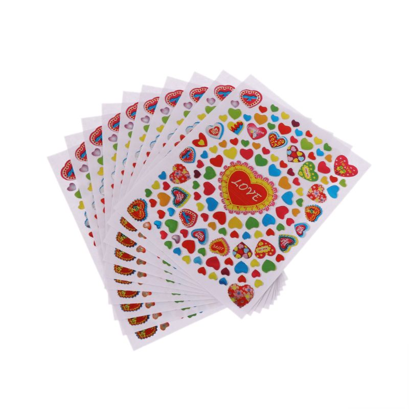 10 Sheets Heart Stickers Love Decorative Sticker Envelopes Cards Craft Scrapbooking Party Favors Prize Class Rewards: 10