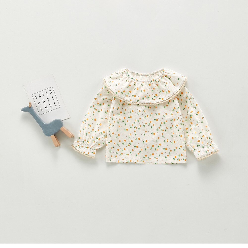 Kinderen T-shirt Baby Meisjes Lange Mouw T-shirt Cartoon Plaid Bloemen Tops Peuter Lente Herfst Katoen Grote Revers Shirts
