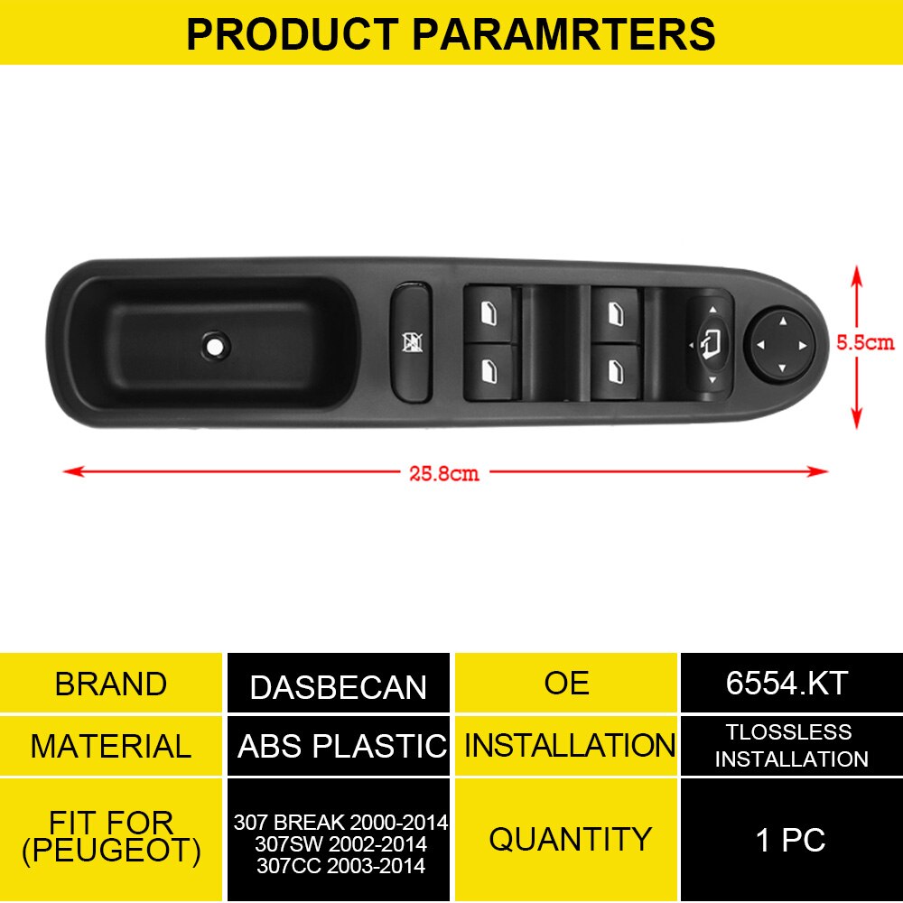 Driver Side Car Window Switch Button Electric Control For Peugeot 307 Brake SW CC 2000 Glass Frame Riser 6554.KT 6554KT