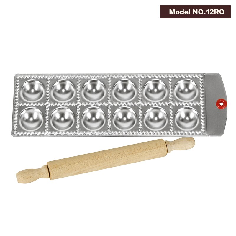 Ravioli Molding Tray Plate Set With a Wooden Rolling Pin Aluminum Alloy Pasta Cutter Ravioli Maker Dumpling Making Mold Plate: 12RO