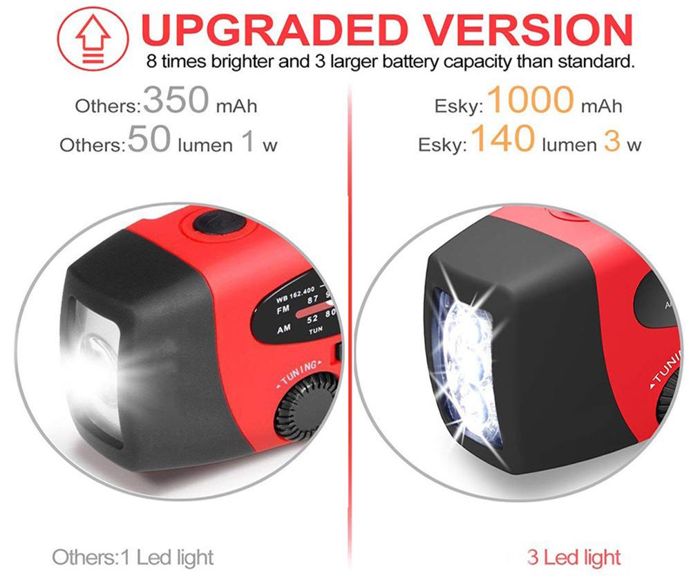Opwindbare zonne-radio, noodradio met handzwengel, dynamo-radio met oplaadbare usb-telefoonlader, zaklamp voor noodgevallen