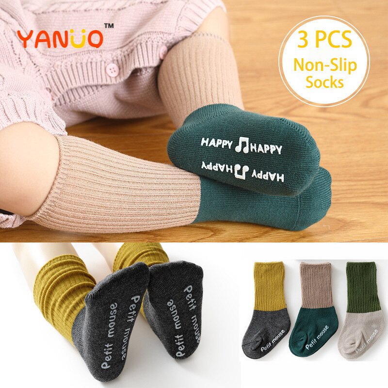 3 pièces/lot bébé bambin chaussettes anti-dérapant Silicone chaussettes bas bébé garçons chaussettes pour 0-3 ans enfants enfants chaussettes