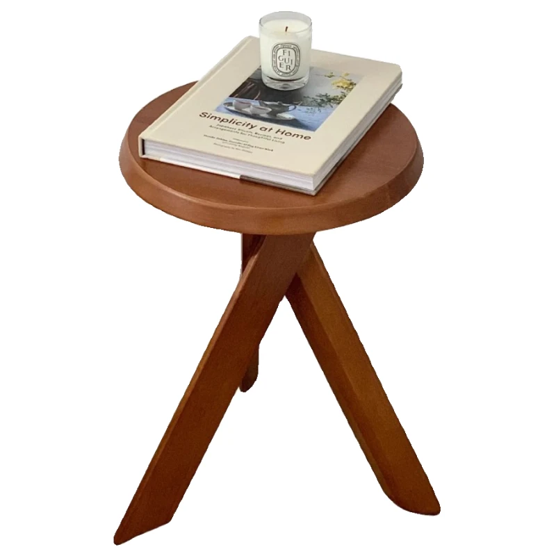 Mesa auxiliar de sofá de madera de fresno, mesa esquinera Wabi-Sabi, taburete redondo Vintage para sala de estar, estante de almacenamiento resistente