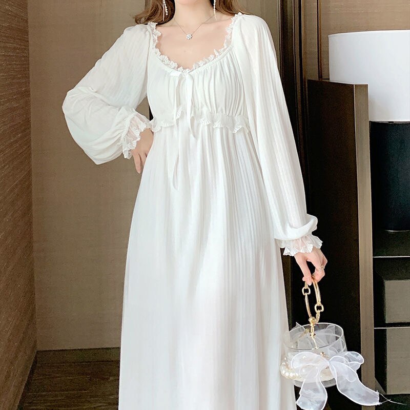 Fdfklak bomuldsnatkjoler til kvinder langærmet natkjole stor størrelse løs hvid natkjole dame& #39 ;s nattøjs natskjorte