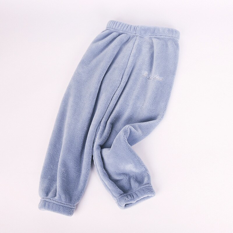 Pantalon polaire corail enfant fille garçons épaissi maison pyjama robe de nuit peluche salon pantalon bas de sommeil: Blue / 90