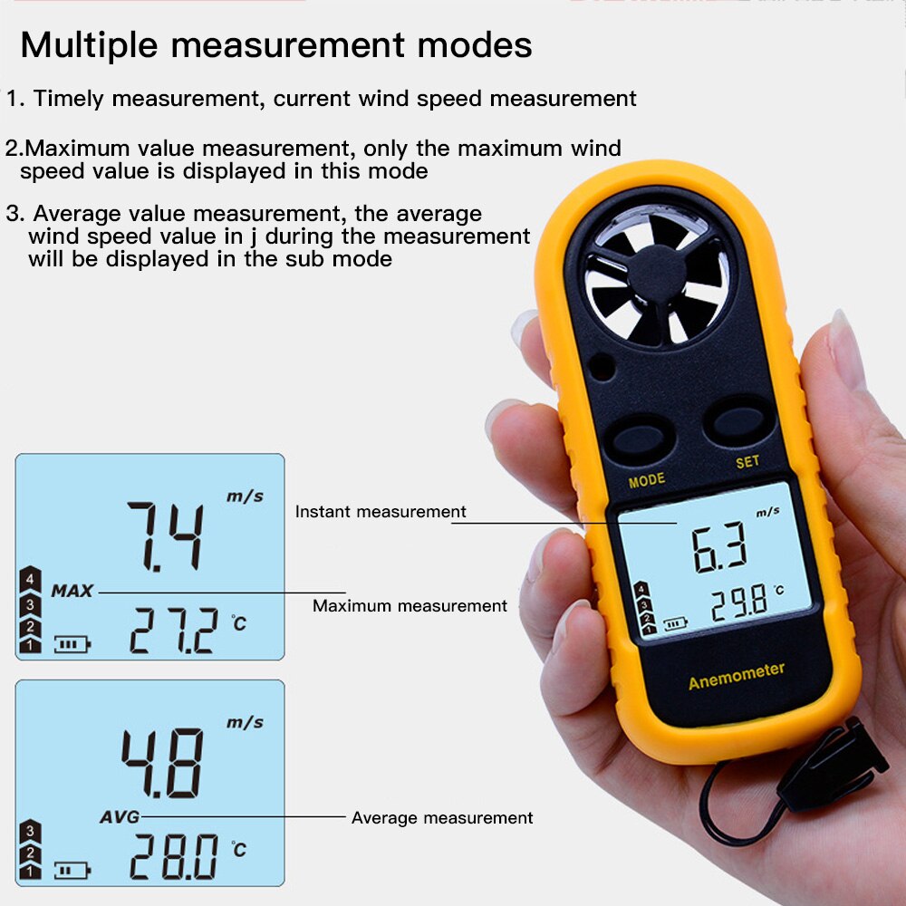 Draagbare Anemometer Anemometro Thermomete Wind Gauge Meter GM816 30 M/s Lcd Digitale Hand-Held Anemometer Meet Tool