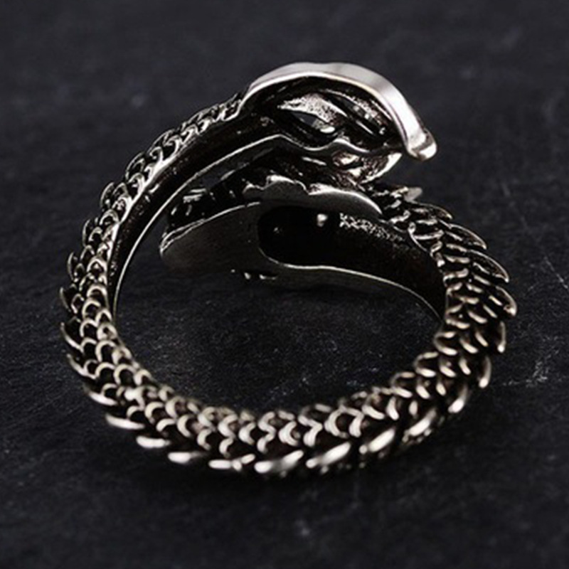 Viking Mannen Verstrengeld Dragon Ring Noorse Mythologie Zilver Kleur Odin Dragon Rvs Ringen Nordic Amulet Sieraden: Default Title