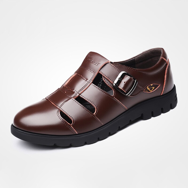 Svarta sandaler män sommarskor fritidsskor läder herrsandaler sommarskor för män  ka1389: Brun / 8.5