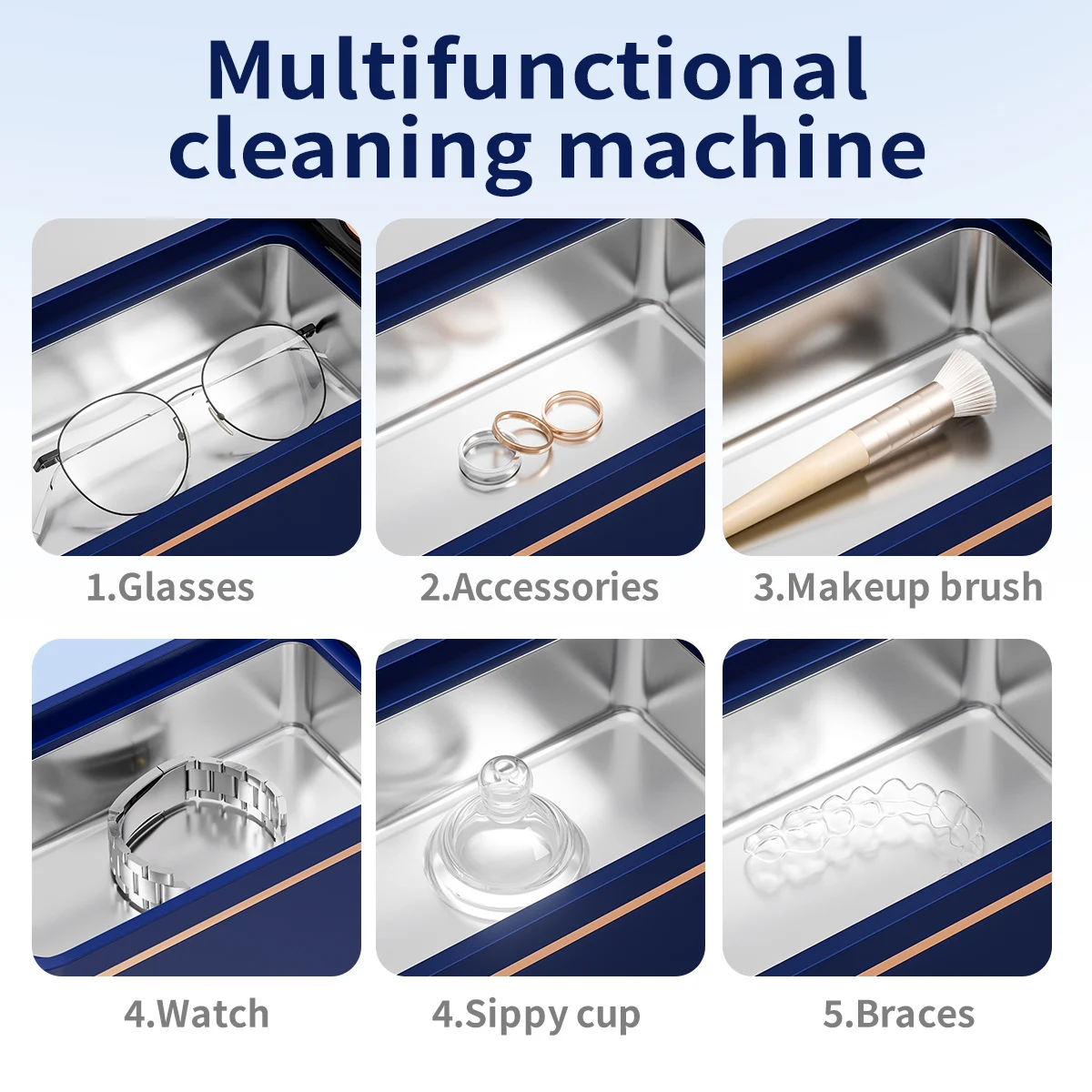 45KHz Soundwave Ultrasonic Cleaner, Multifunctional Deep Cleaning for Glasses, Dentures, Jewelry, Makeup Brushes, Home Appliance