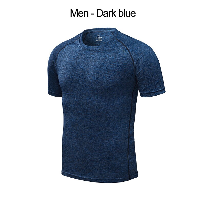 L-4XL Mens Running T-shirts Quick Dry Men Sport T Shirts Workout Gym Training Shirt Fitness Tops Running Sport Tees: Dark blue / L