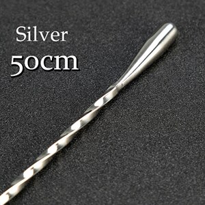 30cm/40cm/50cm Teardrop Cocktail Bar spoon Mixing Spoon 304 Stainless Steel Twisted Mixing Stir Spoon Bar Tool: Silver50cm