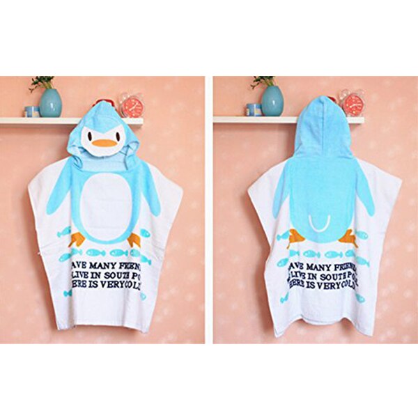 Albornoz infantil 100% de algodón para bebé, toallas de playa, capa, Toalla de baño para bebé con capucha de Animal de dibujos animados (pingüino)