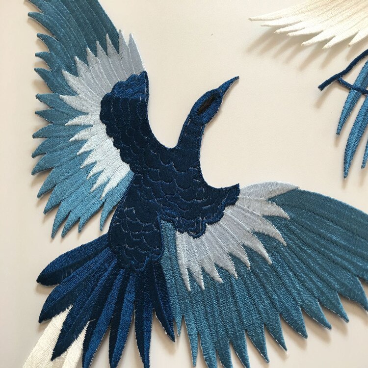 Pegatinas de tela para bordado de aves, pegatinas de parche azul de phoenix, decoración de ropa, accesorios cheongsam, planchado adhesivo artesanal