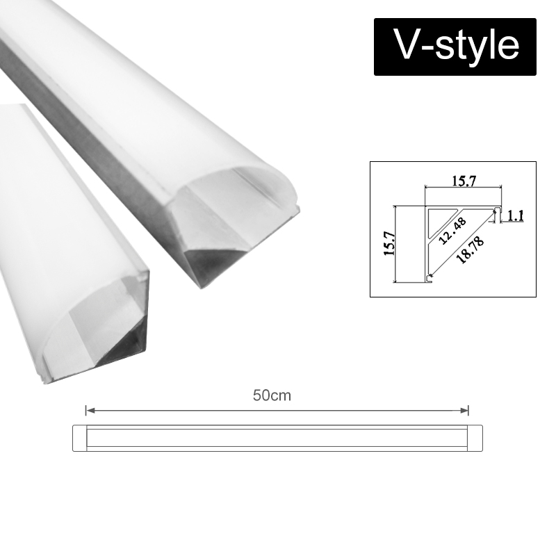 1x 2x 3x U V YW Three Style 50cm Aluminium Channel Holder for LED Strip Light Bar Under Cabinet Lamp Kitchen 1.8cm Wide: V Shape / 10X
