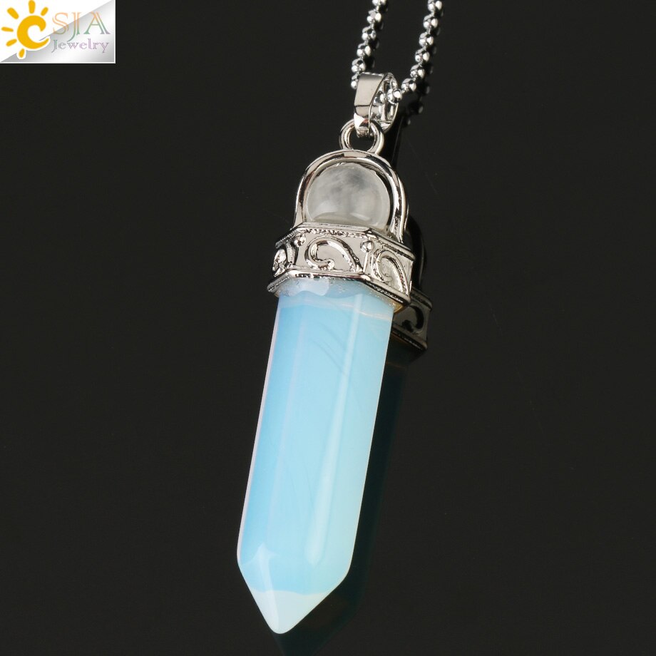 CSJA-colgante de piedra Natural para hombre y mujer, columna hexagonal puntiaguda, pilar de Cristal púrpura blanco y rosa, collares, G287: Opal Chain