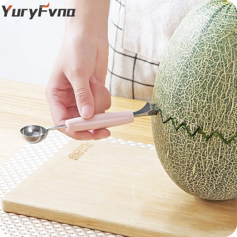 Yuryfvna 2 In 1 Multi-Functionele Meloen Baller Scoop Fruit Vleesmes Rvs Dunschiller Vruchten Cutter Vorm Fruit scooper