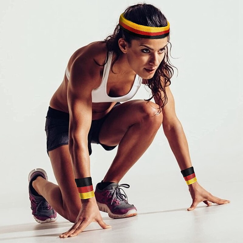 Headband and armband set, sports headband and armband, colorful striped sweatband for men and women