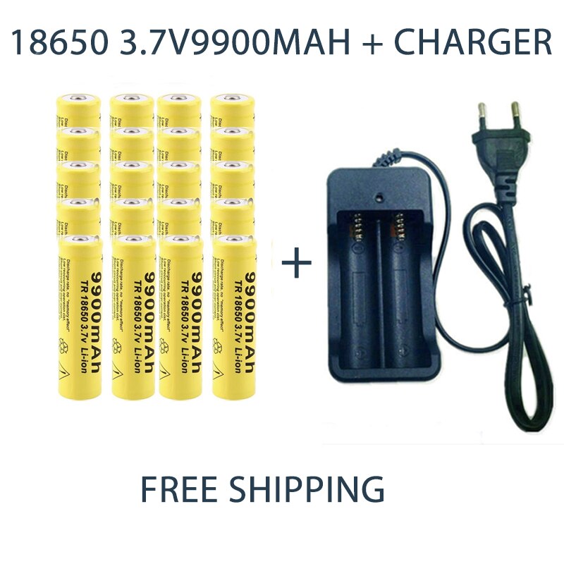 18650 batterie Akku 3,7 V 18650 9900mAh Kapazität Li-Ion Akku Für Taschenlampe Batterie + Ladegerät