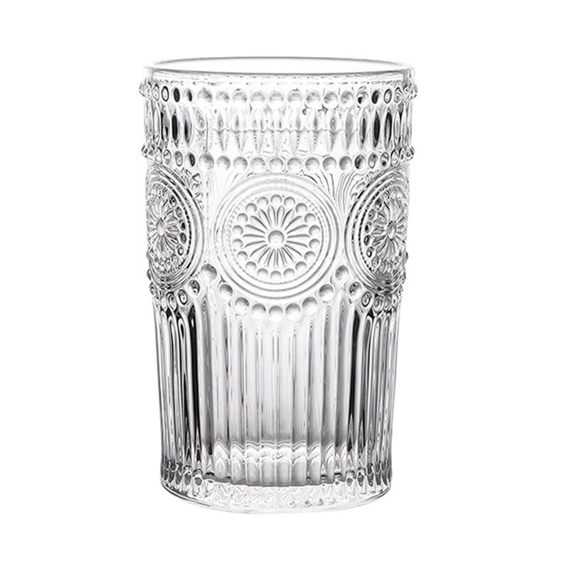 Retro Sun Flower Gold Rim Glass Water Cup Transparent Coffee Glass Cup Heat-resistant Milk Juice Tea Cup Drinkware Print Home
