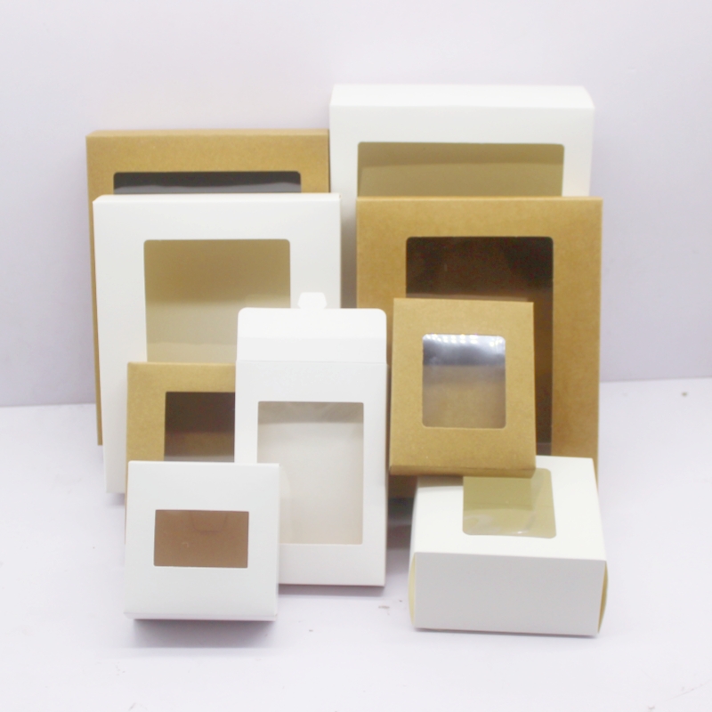 10 stücke DIY paket mit fenster weiß/kraft weihnachten box kuchen Verpackung Für Hochzeit home party muffin verpackung box