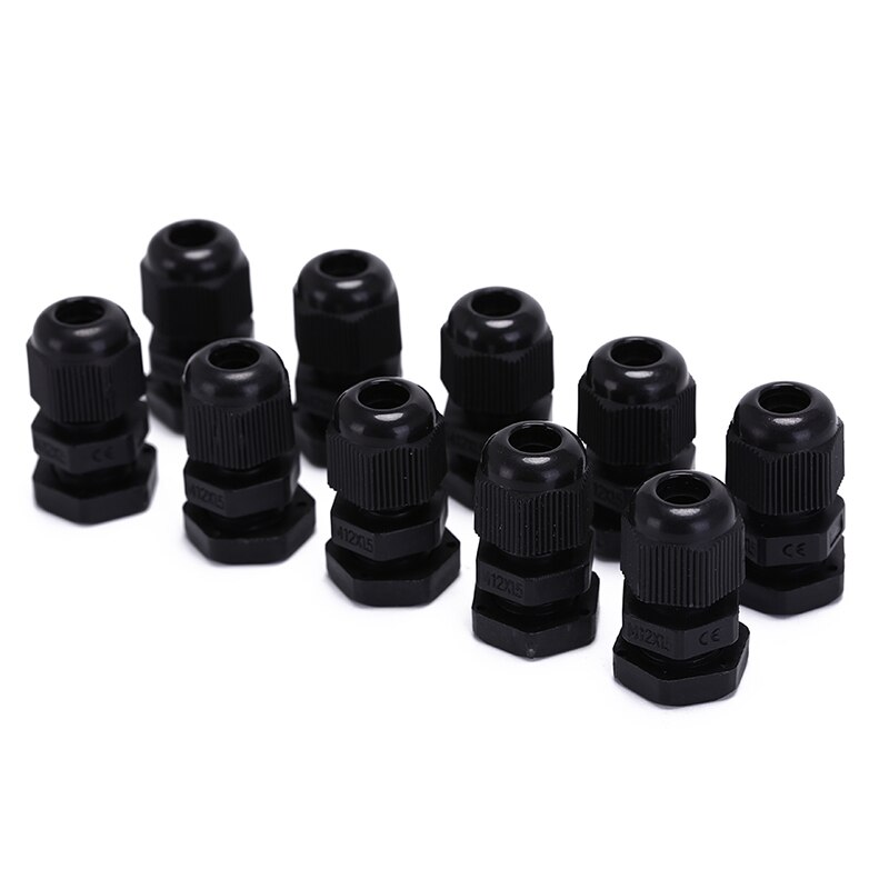 10pcs IP68 M12 For 3mm-6.5mm Cable CE Nylon Plastic Waterproof Cable Gland Connector: Black