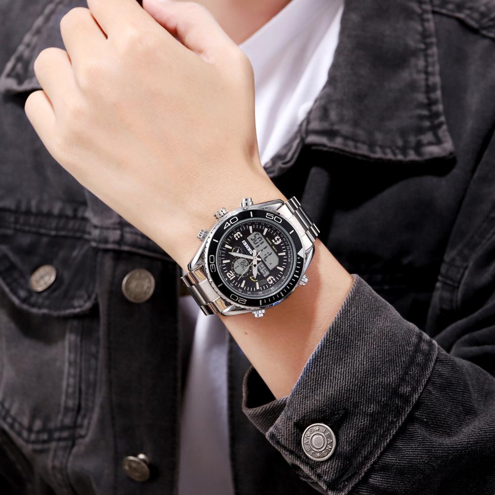 SKMEI 1600 Dual Display Watches Mens Digital Wristwatches Chrono Alarm Men Clock Waterproof Stainless Steel reloj hombre