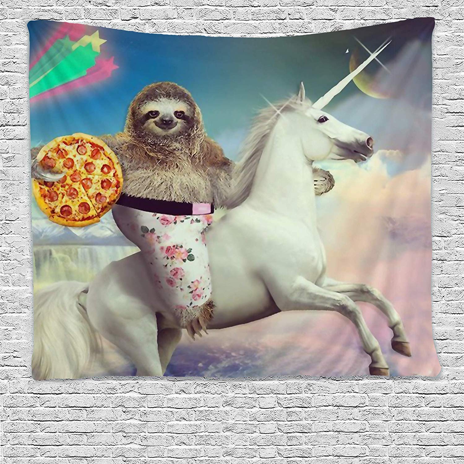Enhjørning regnbue dovendyr elsker pizza gobelin kunst væg hippie kunst sjovt dyr vægophæng