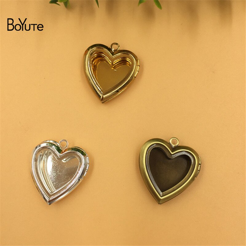 BoYuTe (10 Pieces/Lot) 20MM Metal Brass Hollow Out Heart Locket Photo Locket Charms Pendant Diy