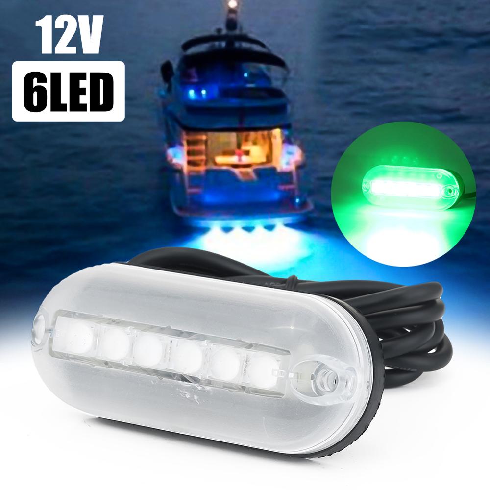 1PC Yacht LED Underwater Lights 180LM 6LED 12V Waterproof Marine Boat Lighting Fishing Lamp Boat Accessories: Green