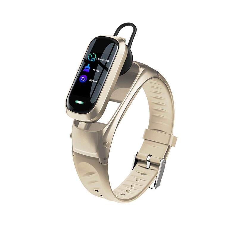FLUXMOB B9 Bluetooth Headset Smart Bracelet 2 in 1 watch with earbuds Wristband Heart Rate Blood Pressure Sport Earphone and Mic: Gold