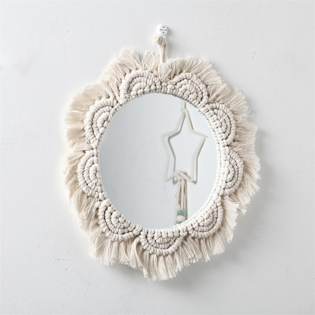 Wall Hanging Mirror Boho Round Mirror with Fringe Round Mirror Art Ornament Makeup Mirrors for Apartment Living Room Bedroom