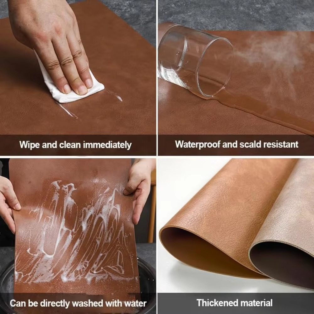 Tapete de mesa con almohadilla aislante de PU antideslizante de doble cara, mantel individual de cuero con forma de gota de agua con patrón de piel de vaca de imitación de estilo nórdico