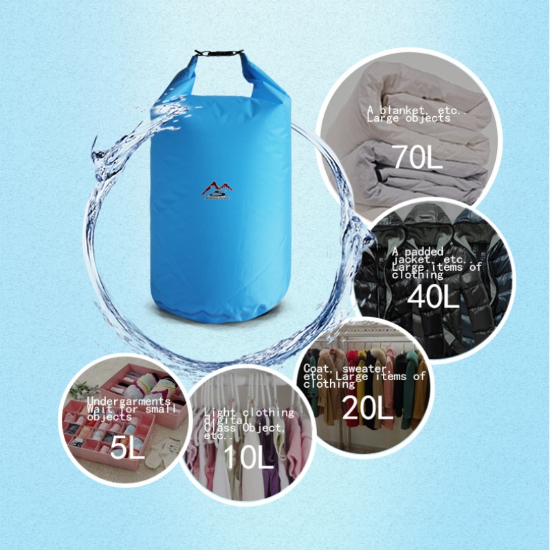 Sac sec étanche de 5, capacité de L-70 L, pour natation, Rafting, kayak, Trekking en rivière, voile, canoë, résistance à l&#39;eau