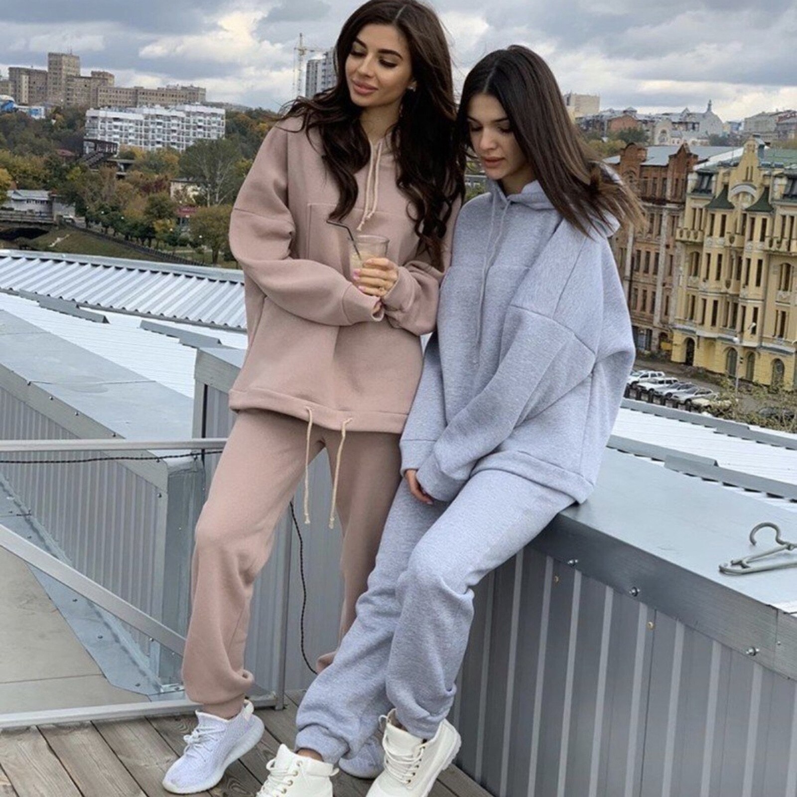 Women's Casual Tracksuits Long Sleeve Plus Size Solid Colors Hooded Hoodies Long Pants Trousers Outdoor Sports Suit#g4