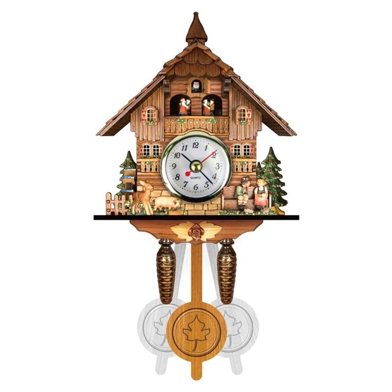 Antieke houten koekoeksklok met vogeltijdbel, wekker, horloge, woondecoratie 449c: 10