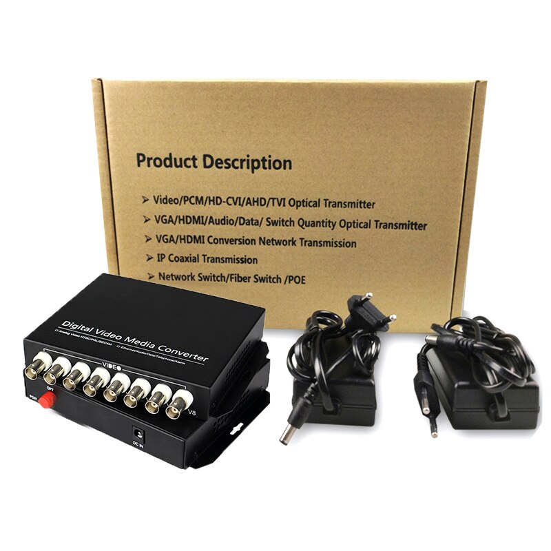 8 channel analog BNC video to fiber optic converter price Transmitter receiver for CCTV system analog camera CVBS camera