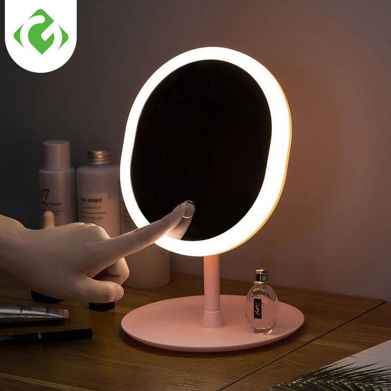 Espejo de maquillaje Circular con luz LED portátil, iluminación compacta con sensor de viaje, inalámbrico, carga USB, atenuador táctil
