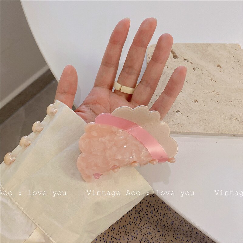 AOMU Sweet Romantic Pink Acrylic Hollow Square Hairpin Smooth Irregular Geometric Splicing Floral Hair Claw for Women Jewelry: D