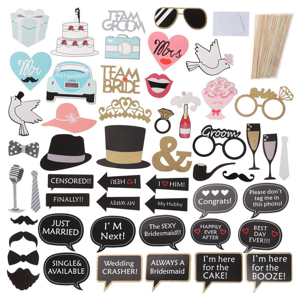 53pcs Funny Party Favors DIY Accessories Photo Props for Adults Man Lady Wedding Decor