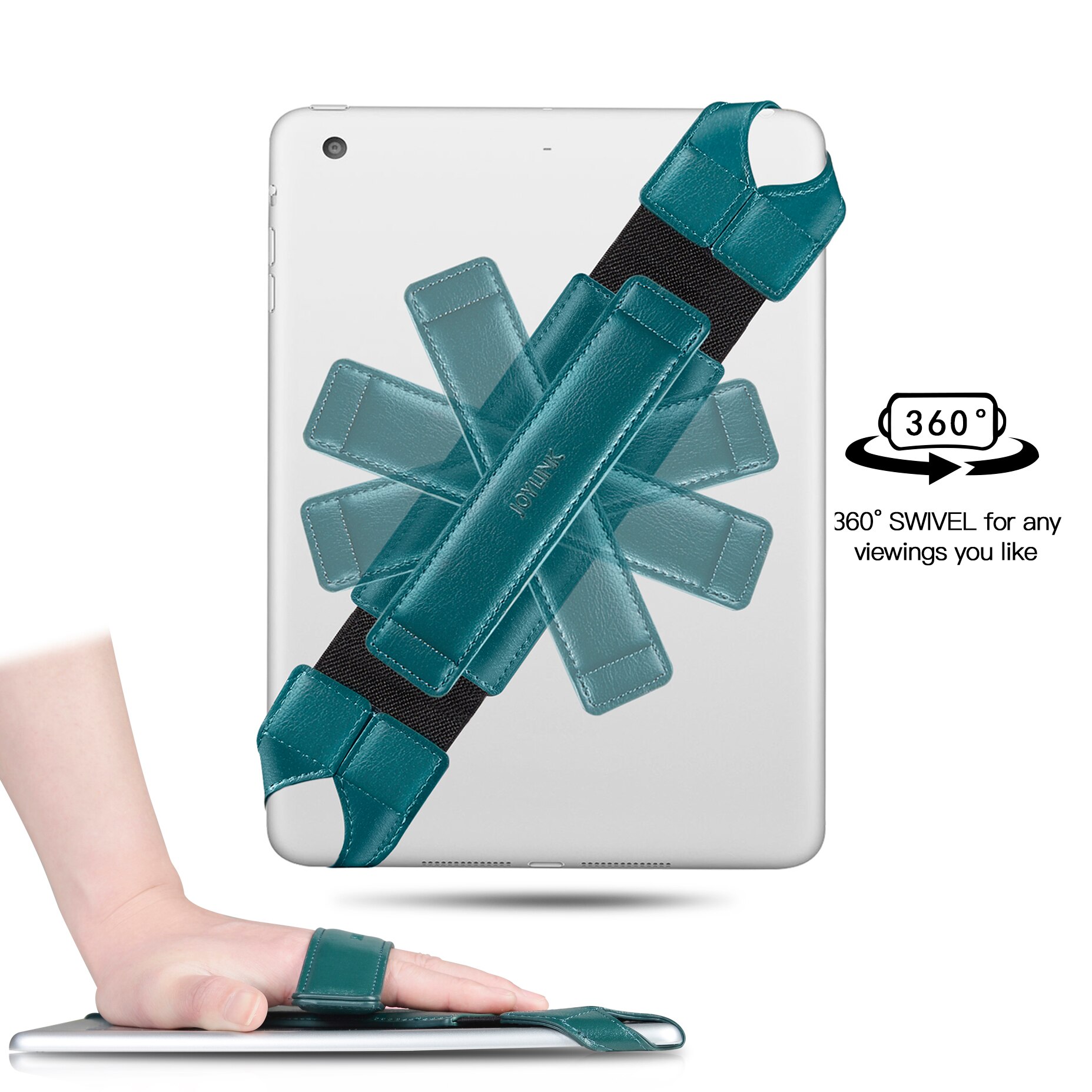 Tablet Hand Holder for iPad 9.7~10.5 inch Joylink 360 Degrees Swivel Generic Leather Handle Grip with Elastic Belt