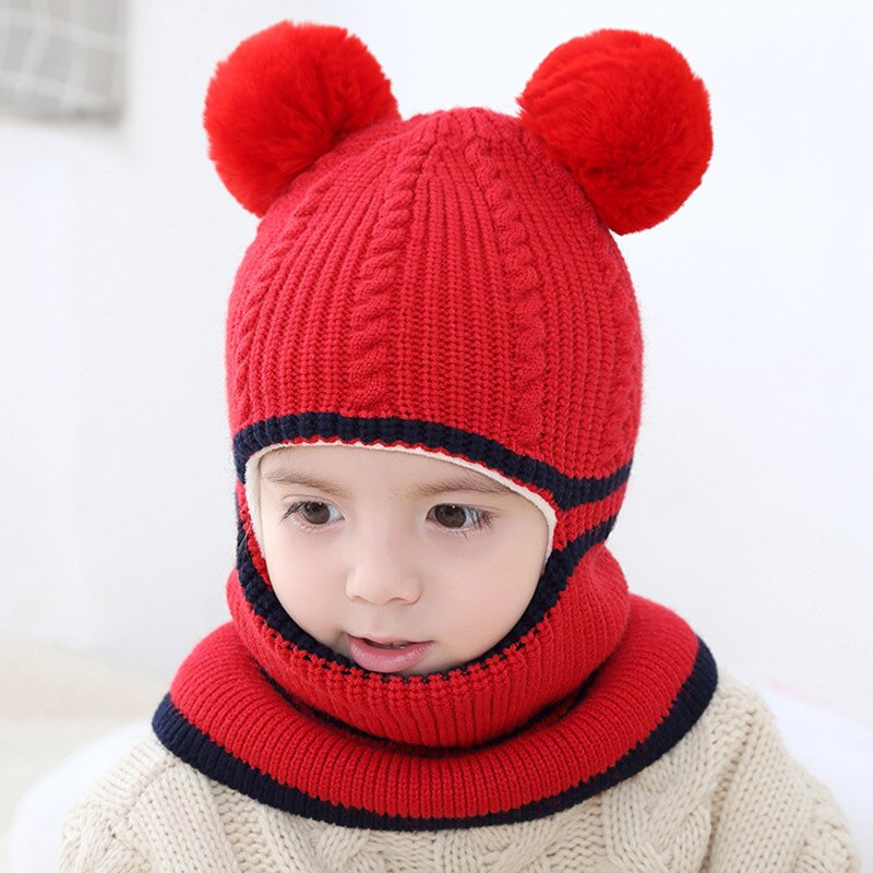 Bébé hiver chapeau pompon enfants tricoté chapeaux bébé filles garçons chapeau avec doublure en polaire chaude chapeaux pour enfants filles chapeaux d'hiver: style A-red