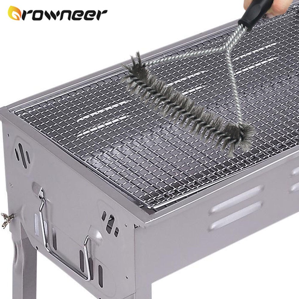 Cepillo de limpieza potente para barbacoa, cepillo de Metal para parrilla de barbacoa, negro, cerdas de alambre útiles, limpiador triangular, herramientas