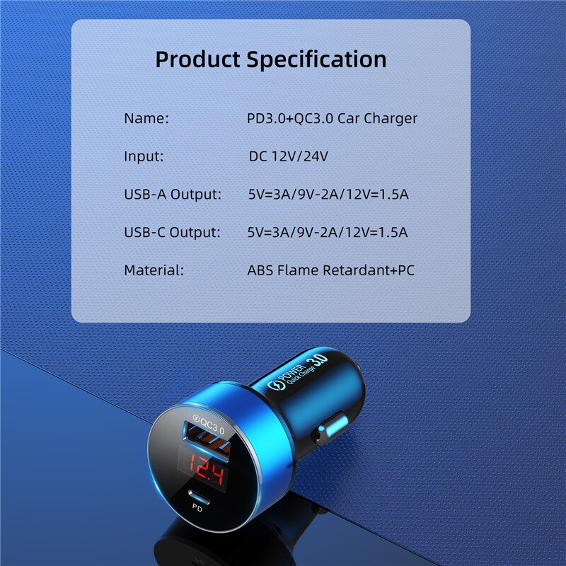 36W 6A QC3.0 PD Car Charger With LED Display Universal Mobile Phone Car-Charger For Xiaomi For Honor For iPhone 12Pro Tablet