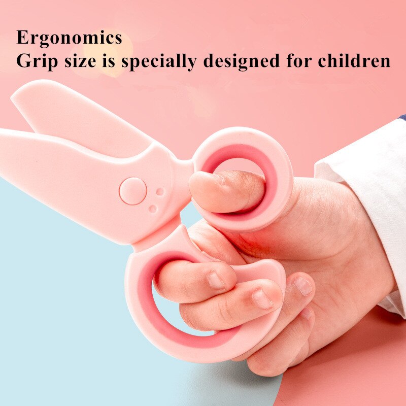 1 Pcs 110mm Pink Blue Mini Safety Round Head Plastic Scissors Student Kids Paper Cutting for Kindergarten School Silicone Handle